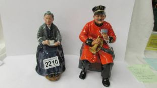 Two Royal Doulton figurines, The Cup of Tea HN2322 and Past Glory HN2484 (chip to bugle).