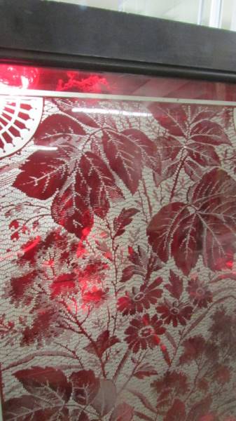 A pair of good quality large cabinet doors overlaid with ruby glass, cut and engraved to reverse. - Image 2 of 5