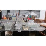 A selection of cut glass punch bowls & advertising jug