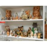 Two shelves of assorted owl figures,