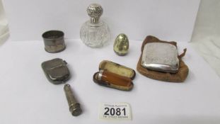 A mixed lot of silver items including cigarette/card case, Vesta (a/f),