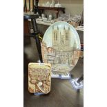 A vintage wall plaque of Lincoln Cathedral and exchequergate by Roy Fisk and another of The Glory