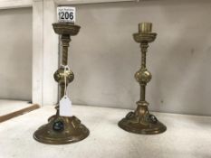 A pair of ecclesiastical style brass candlesticks (drilled for electric)