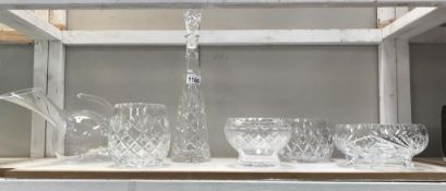 A selection of cut glass bowls & decanter & 1 other item