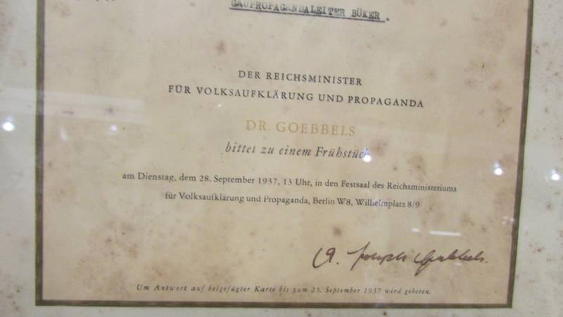 A framed and glazed WW2 German breakfast invite signed Dr. - Image 2 of 5