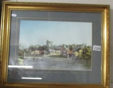 A framed and glazed watercolour river and castle scene signed Michael Vicary.