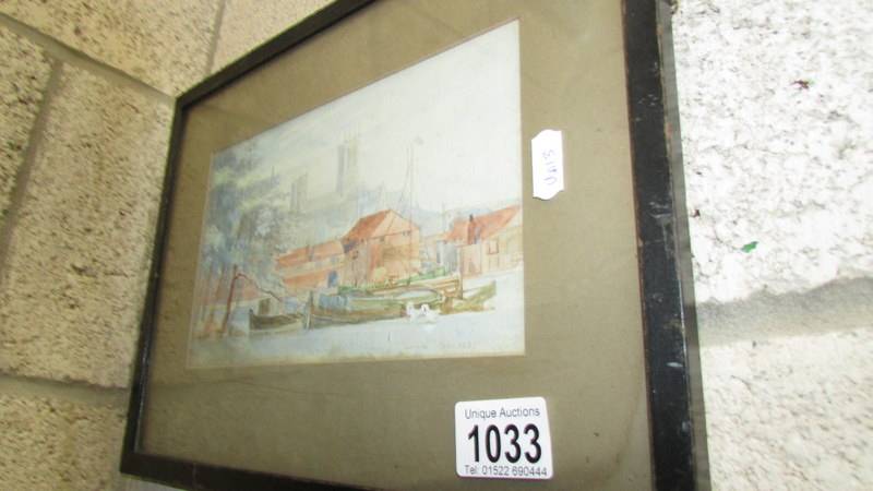 A late 19th century British school watercolour - Lincoln 'The Brayford' with boats,