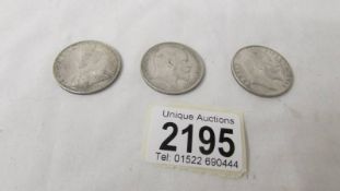 3 high grade India rupee coins, 1903, 1907, 1912.