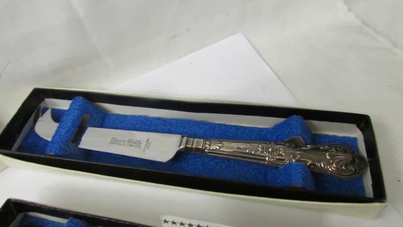 4 boxed silver handled utensils including cheese knife, butter knife and 2 pickle forks. - Image 4 of 5