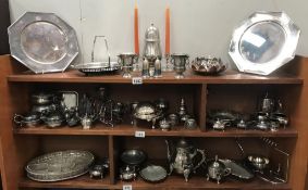 A good selection of silver plate including trays, condiments, teapot & silver rimmed salts etc.