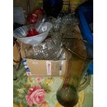 A box of good moulded glass bowls, vases etc.