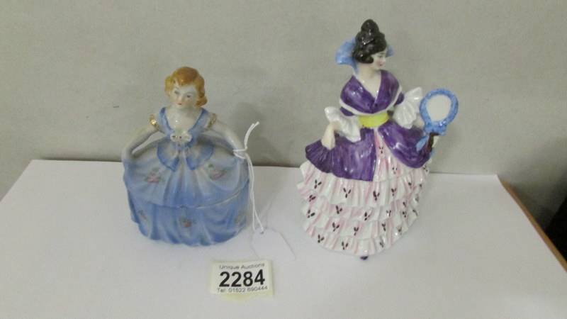 Two crinoline lady trinket pots.