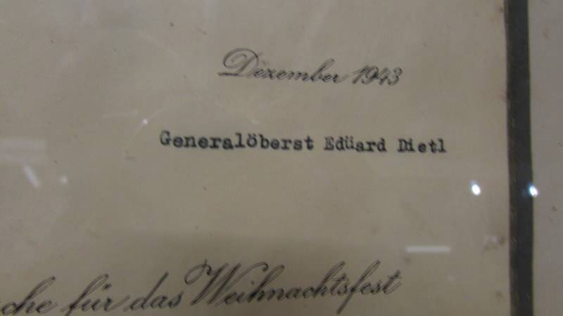 A framed and glazed Adolf Hitler Christmas card to General Oberst Eduard Dietl, - Image 3 of 5