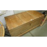 A Victorian pine blanket box with rope handles, 106 x 51 x 48 cm.