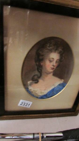 A framed and glazed early watercolour painting of a lady initialled G. S (Gervase Spencer).