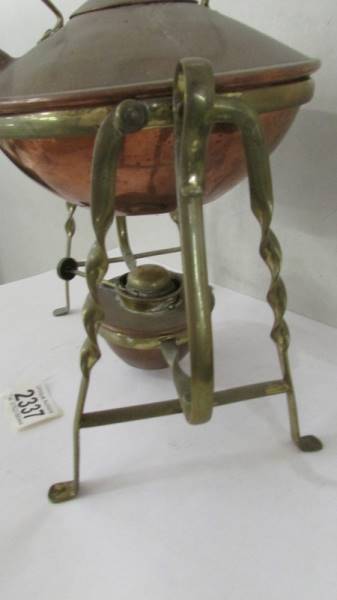 An art nouveau copper spirit kettle on brass stand. - Image 2 of 4