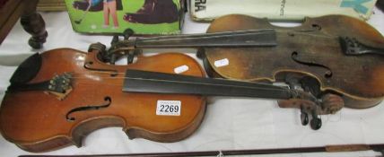 Two old violins, a/f.