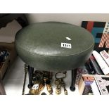 A retro green leather stool (diameter 41cm,