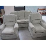 A 3 seater sofa and 2 arm chairs