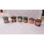 A complete set of 6 Royal Doulton ash pots - Auld Mac D6006 (Fenton), Farmer John D6007 (Noke),