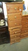 Two solid pine three drawer bedsides, 43 x 46 x 69.