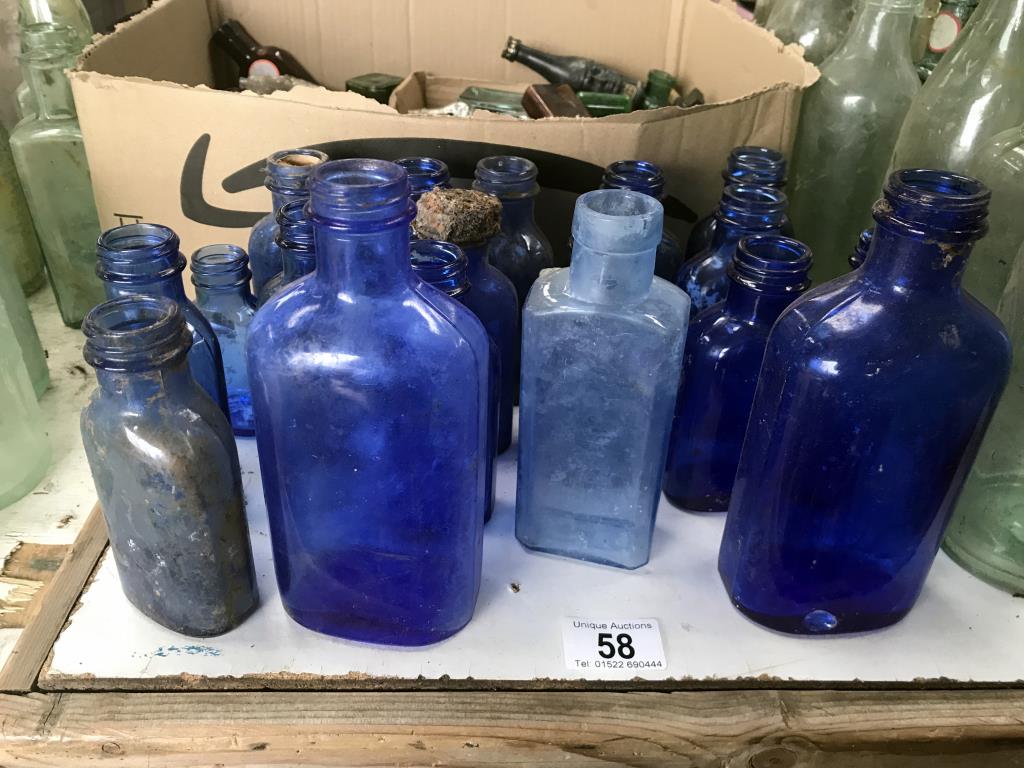 A large collection of blue glass & a box of various small potion bottles - Image 2 of 3