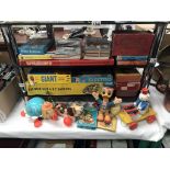 A large box of old children's games & books etc.