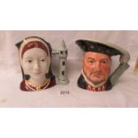 Two Royal Doulton character jugs - Henry VIII D6642 and Catherine of Aragon D6643.