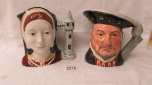 Two Royal Doulton character jugs - Henry VIII D6642 and Catherine of Aragon D6643.