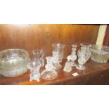 A good lot of glass/crystal including candlesticks, jugs, bowls etc.