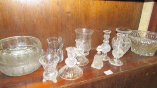 A good lot of glass/crystal including candlesticks, jugs, bowls etc.