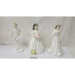 Three Royal Doulton figurines - Ballerina, Birthday Girl HN3423 and Cherish HN4442.