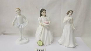 Three Royal Doulton figurines - Ballerina, Birthday Girl HN3423 and Cherish HN4442.