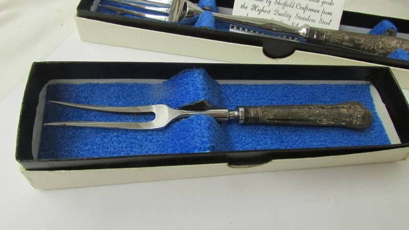 4 boxed silver handled utensils including cheese knife, butter knife and 2 pickle forks. - Image 3 of 5