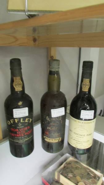 Three bottles of vintage port - Uffley 1974, Smith Woodhouse 1977 and Dow's.