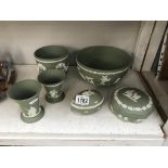 6 pieces of Wedgwood green jasperware including bowl & vase etc.