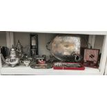 3A good selection of silver plate including tea/coffee set, gallery tray,