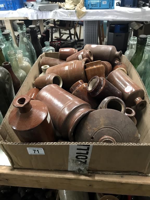 A box of stoneware pots/jugs