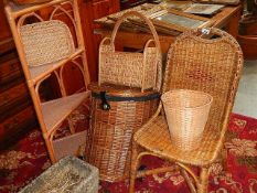 A quantity of wicker items including shopping trolley.