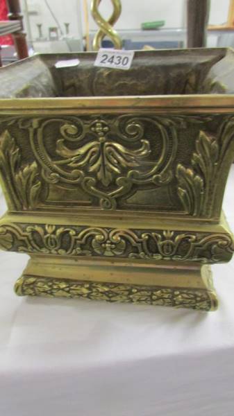 A brass planter (missing bottom) and a brass barley twist table lamp base. - Image 2 of 3