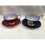 2 Aynsley tall ships decorated cups & saucers