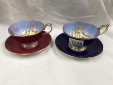 2 Aynsley tall ships decorated cups & saucers