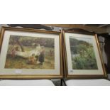 Two framed and glazed rural scenes.