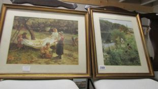 Two framed and glazed rural scenes.