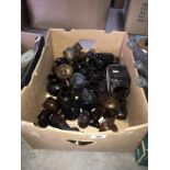 A large box of brown glass