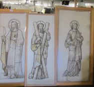 Two pine framed ecclesiastical pictures of Saints and one unframed.