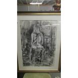 Jean Roberts (XX) Charcoal Drawing of a seated female nude in the studio, signed.