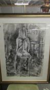 Jean Roberts (XX) Charcoal Drawing of a seated female nude in the studio, signed.