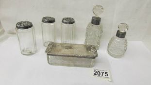 2 silver collared scent bottles,