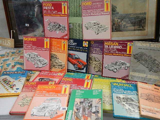 A quantity of Haynes workshop manuals including Ford, Morris, Triumph, Nissan etc.